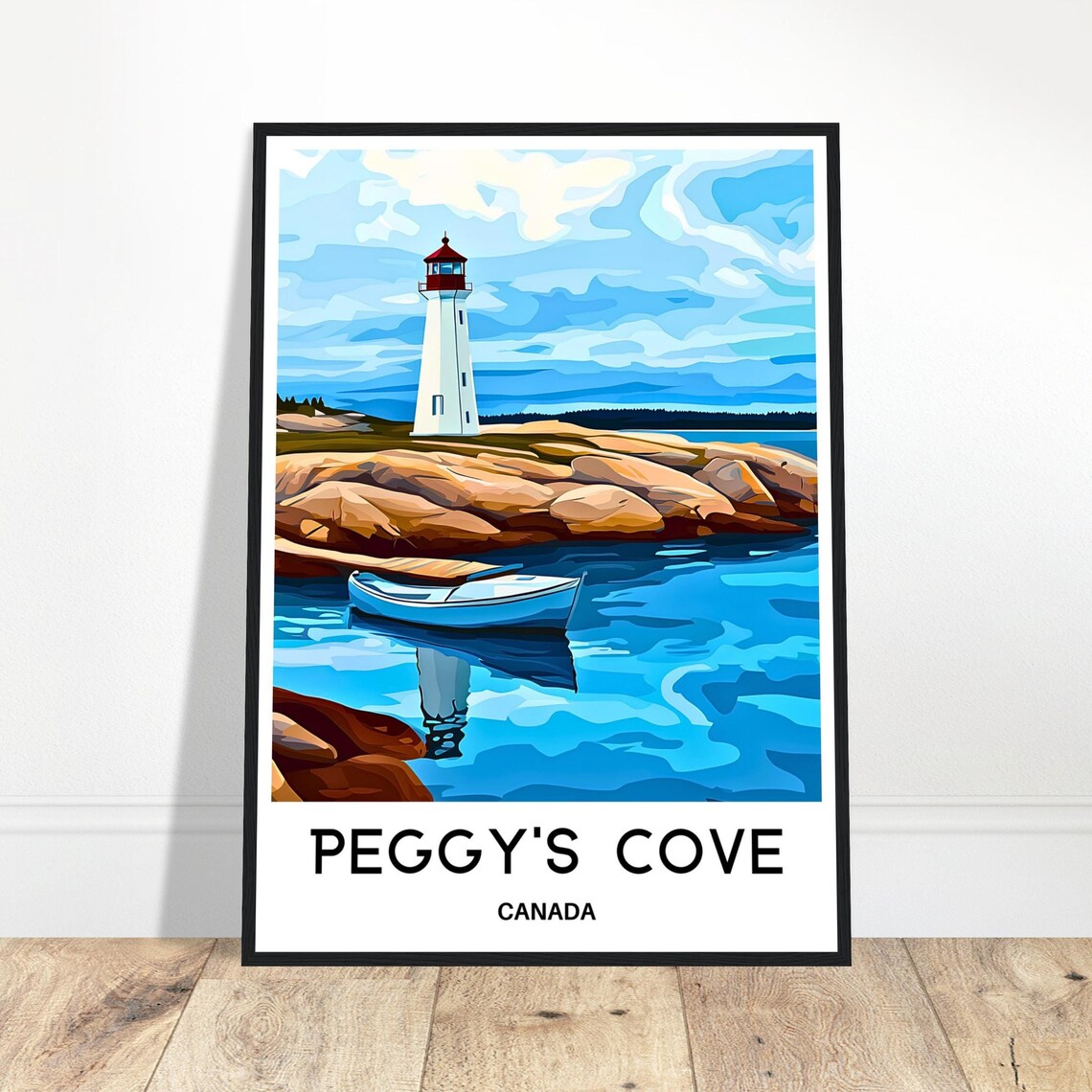 Peggys Cove Canada Red Roof Lighthouse Rocky Shore Travel Poster