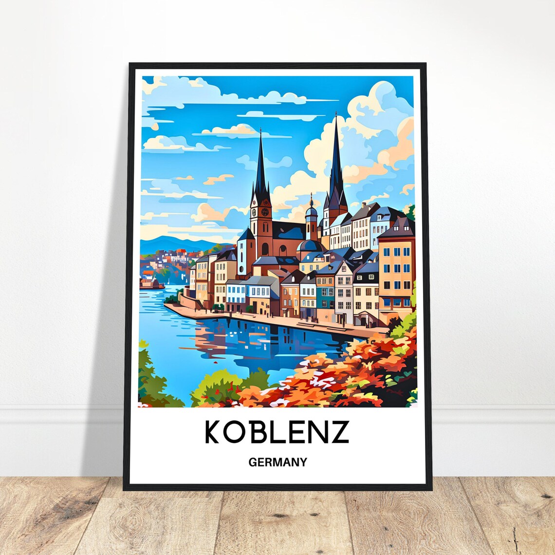 Koblenz Germany Colorful Old Town Riverside Travel Art Poster