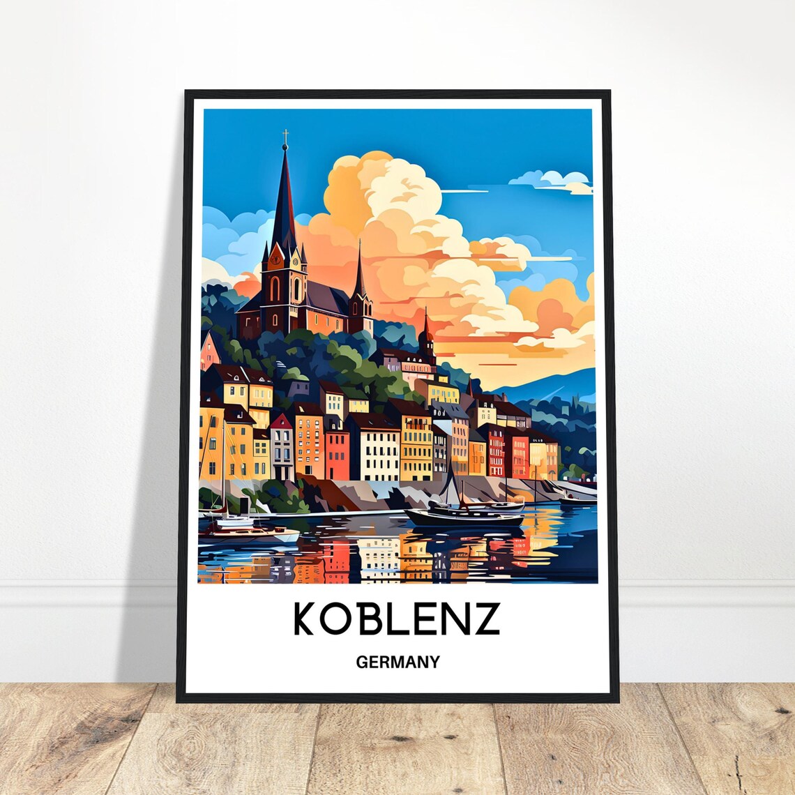 Koblenz Germany Riverside Old Town Vintage Travel Wall Poster