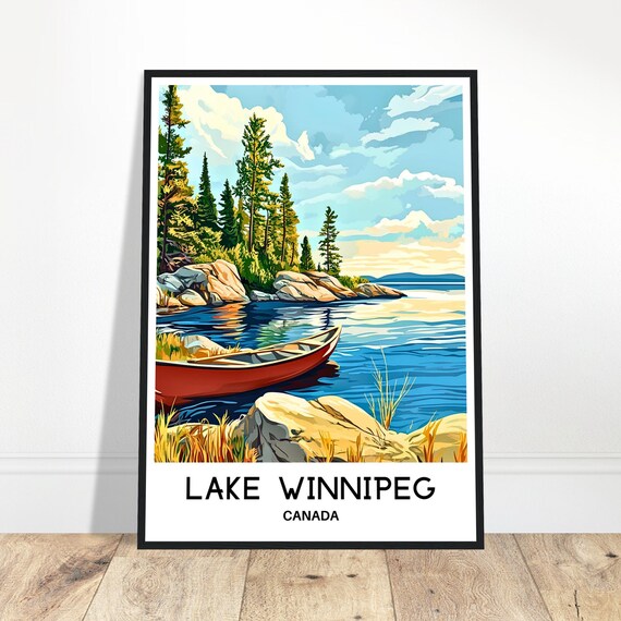 Lake Winnipeg Travel Print Poster Canadian Art Canada Lover Gift Wall Hanging Home Decor Illustration