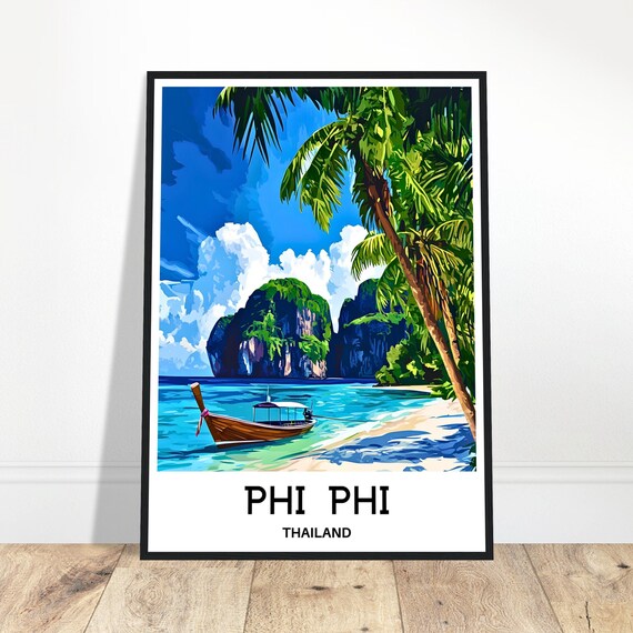 Phi Island Travel Print Poster Thailand Art Lover Gift Wall Hanging Home Office Decor Illustration
