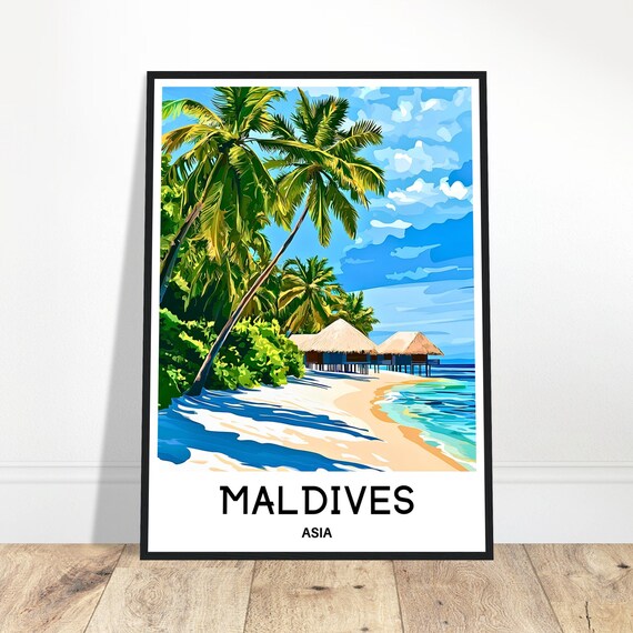 Maldives Travel Print Poster Asian Art Lover Gift Wall Hanging Home Office Room Decor Illustration