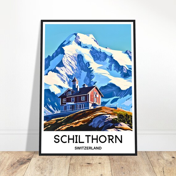 Schilthorn Travel Print Poster Swiss Art Switzerland Lover Gift Wall Hanging Home Office Desk Decor Illustration