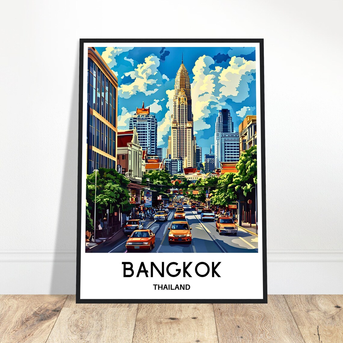 Bangkok Thailand Busy Street With Orange Taxis Cityscape Poster