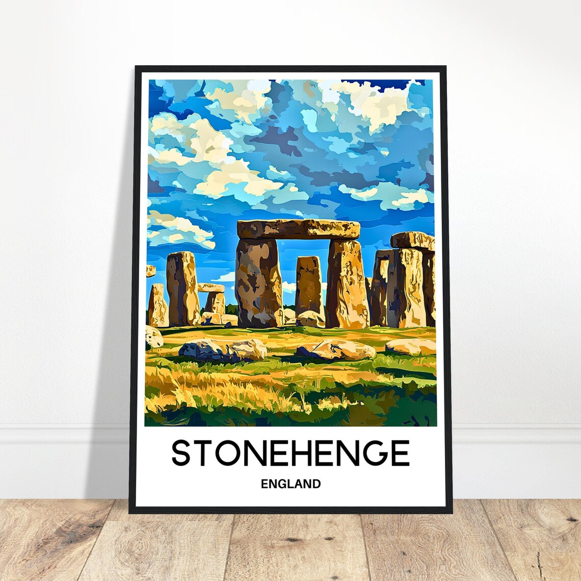 Stonehenge England Ancient Standing Stones Bright Sky Travel Poster