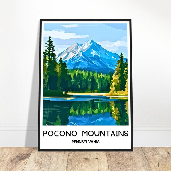Pocono Mountains Travel Print Poster Art America Lover Gift Wall Hanging Home Office Decor Illustration