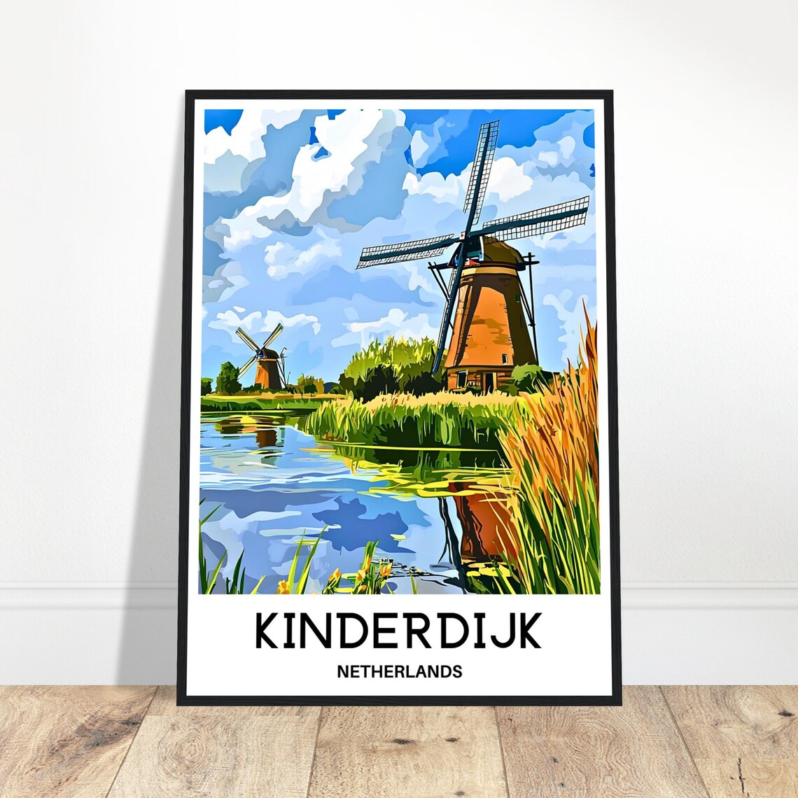 Kinderdijk Travel Print Poster Dutch Art Netherlands Lover Gift Wall Hanging Home Office Decor Illustration
