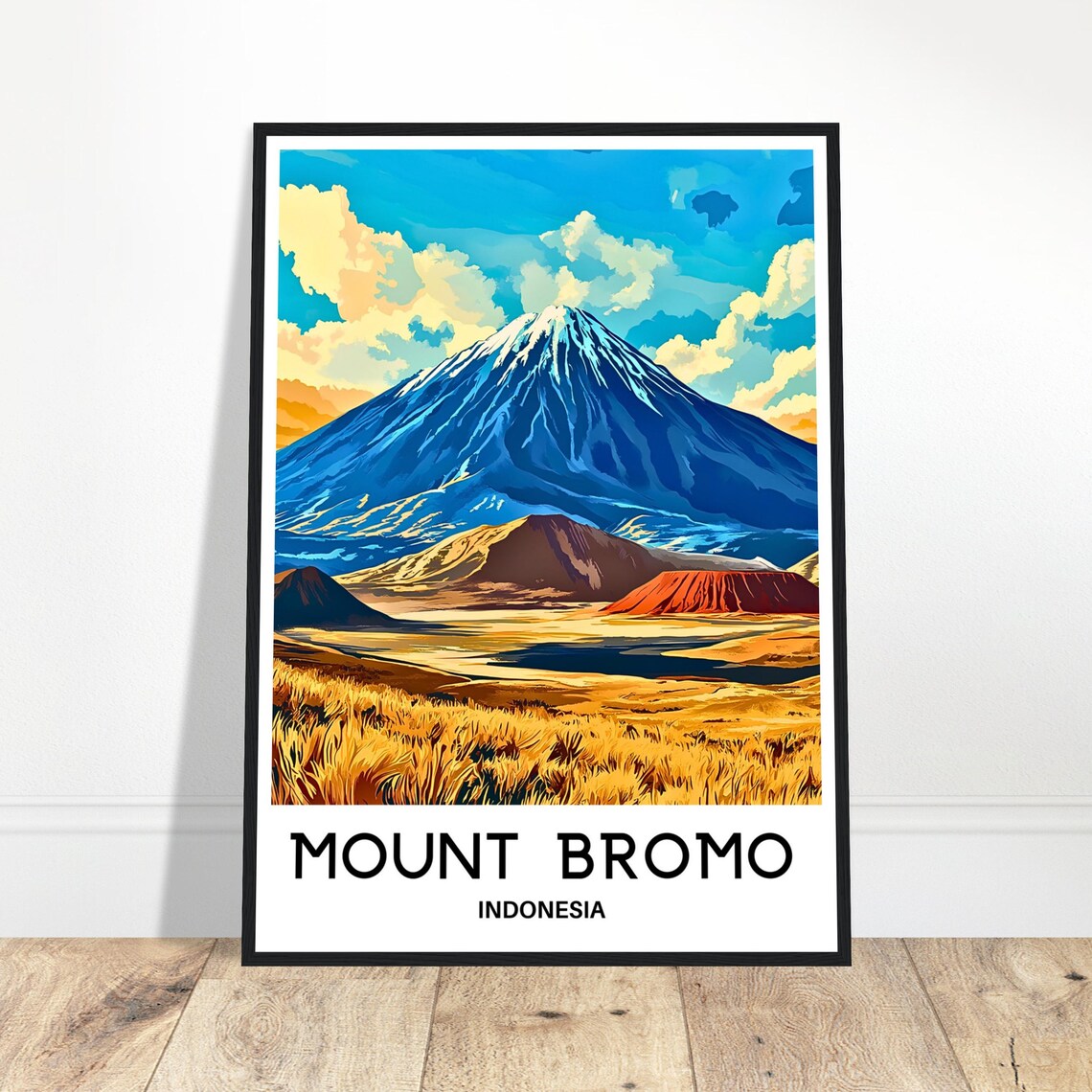 Mount Bromo Indonesia Volcano Sunrise Over Savanna Travel Poster
