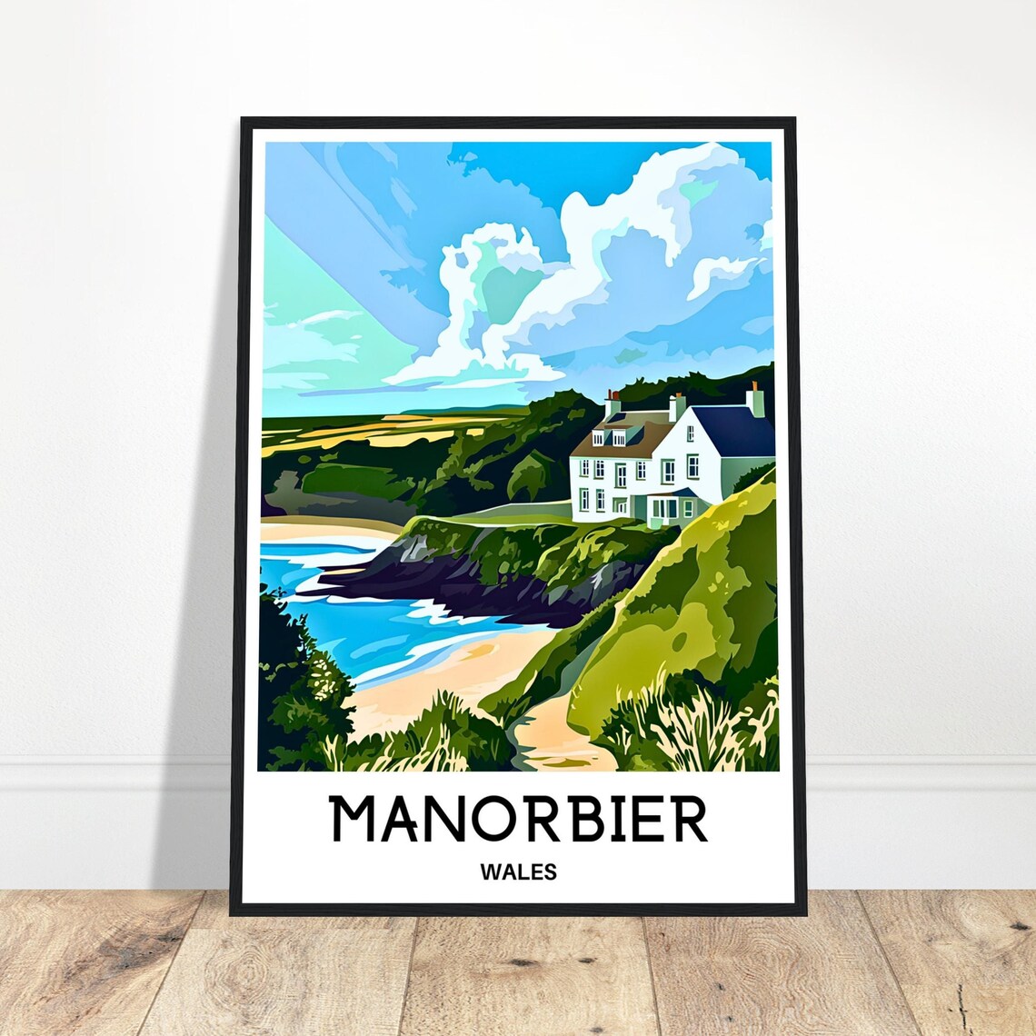 Manorbier Travel Print Poster Welsh Art Wales Lover Gift Wall Hanging Illustration Home Office Room Decor