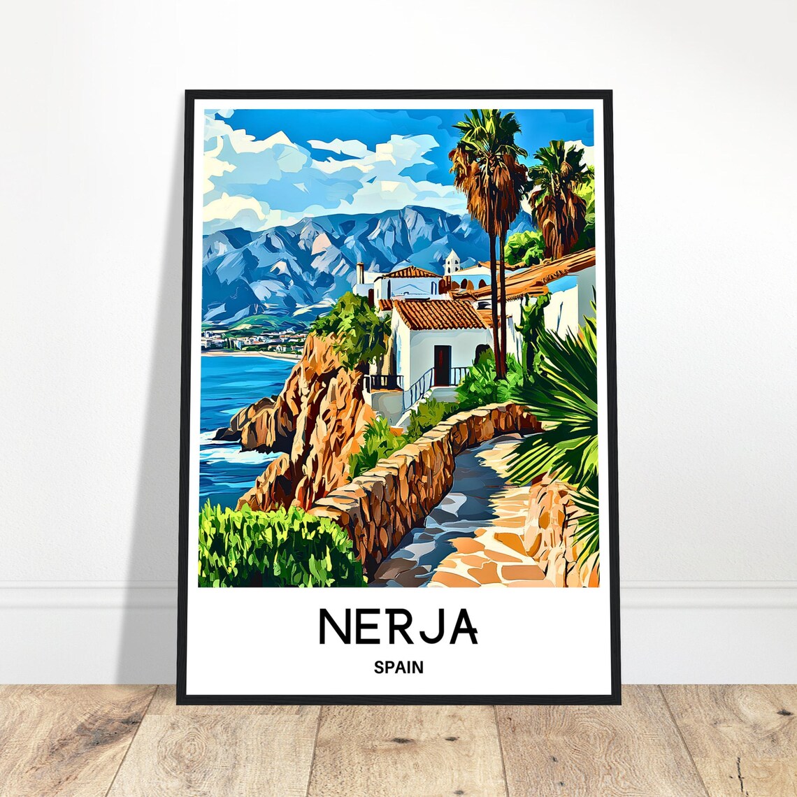 Nerja Spain White Village Path Above the Sea With Palms Poster