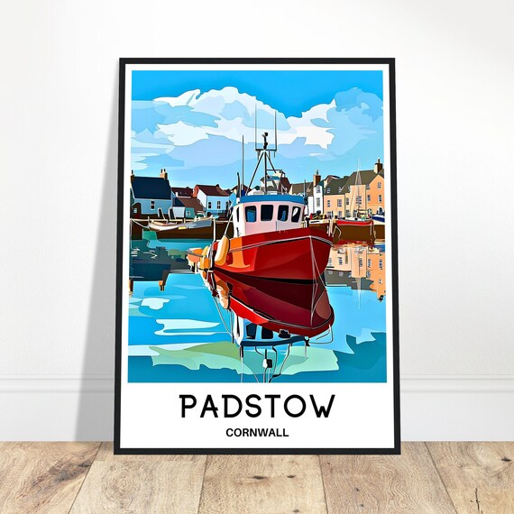 Padstow Travel Print Poster English Art England Lover Gift Wall Hanging Home Office Desk Decor Cornwall Illustration