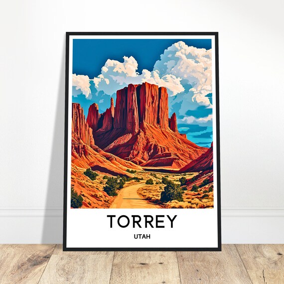 Torrey Travel Print Poster Art Utah Lover Gift Wall Hanging Illustration Home Office Desk Decor