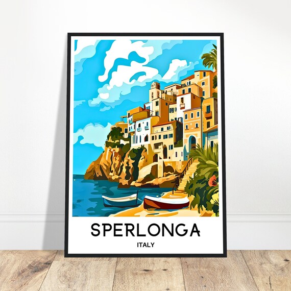 Sperlonga Travel Print Poster Italian Art Italy Lover Gift Wall Hanging Home Office Desk Decor Illustration