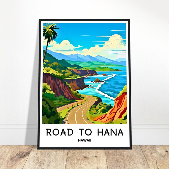 Road To Hana Travel Print Poster Art Hawaii Lover Gift Wall Hanging Illustration Home Decor