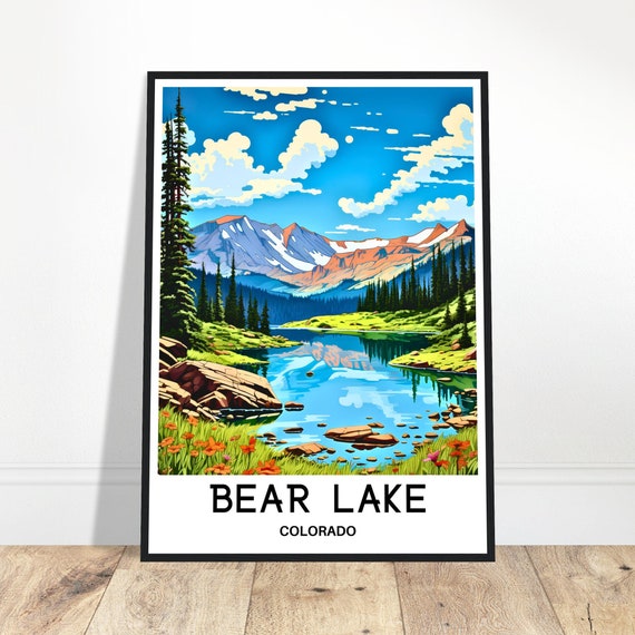 Bear Lake Travel Print Poster Art America Lover Gift Wall Hanging Home Office Decor Colorado Illustration