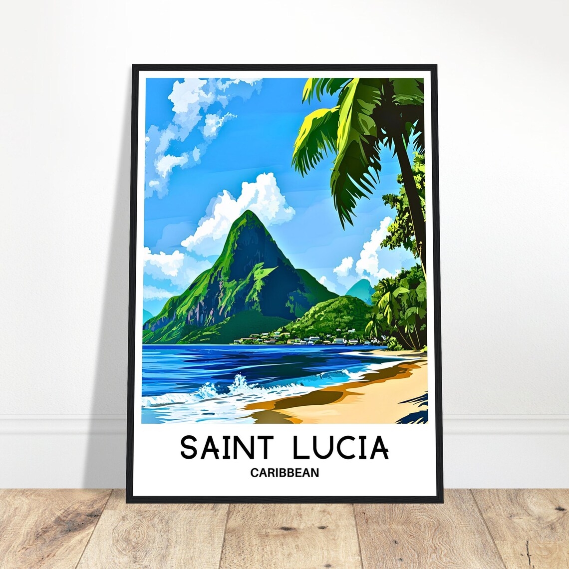 Saint Lucia Caribbean Pitons Beach Island Beach Travel Poster