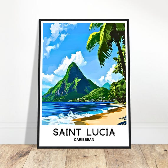 Saint Lucia Travel Print Poster Caribbean Art Lover Gift Wall Hanging Home Decor Island Illustration