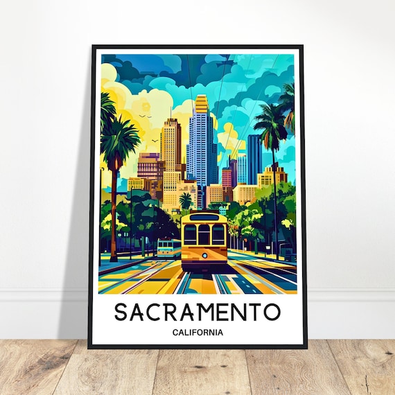 Sacramento California Streetcar Downtown Retro Travel Poster City