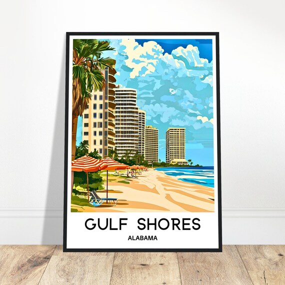 Gulf Shores Alabama Beach Resort Summer Travel Illustration Poster