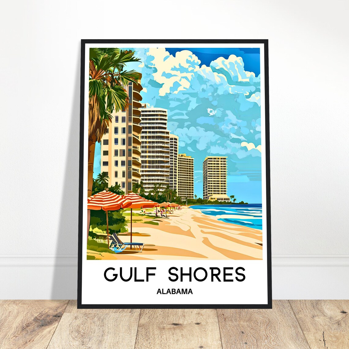 Gulf Shores Alabama Beach Resort Summer Travel Illustration Poster