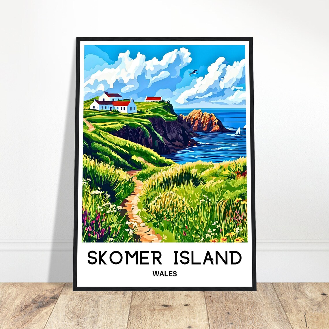 Skomer Island Wales Coastal Cliffs Path Vintage Travel Poster