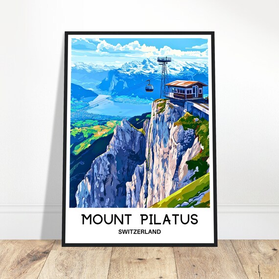 Mount Pilatus Travel Print Mountain Poster Swiss Art Switzerland Lover Gift Wall Hanging Home Decor Illustration
