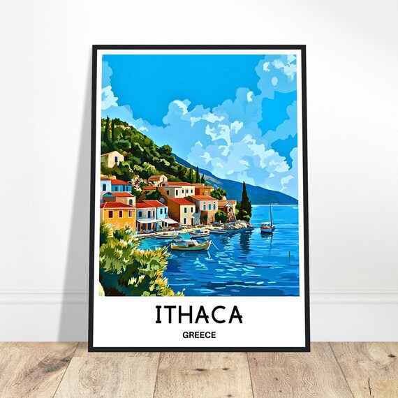 Ithaca Travel Print Poster Greek Art Greece Lover Gift Wall Hanging Home Office Room Decor Island Illustration