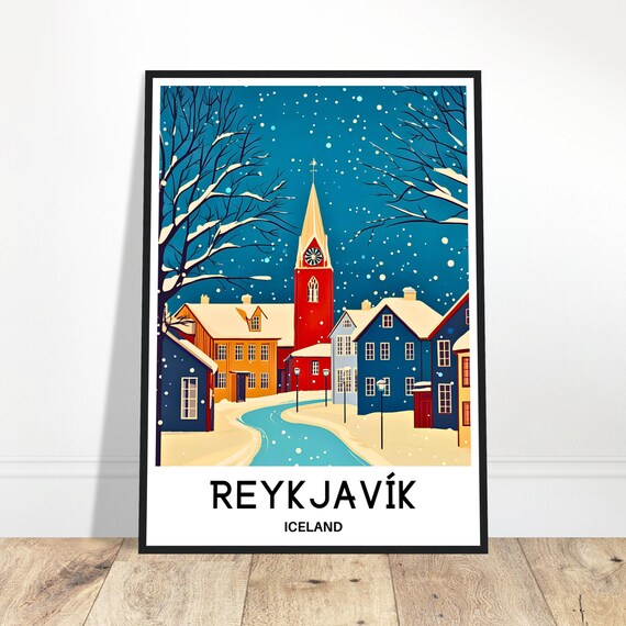 Reykjavik Travel Print Poster Icelandic Art Iceland Lover Gift Wall Hanging Home Decor City Illustration