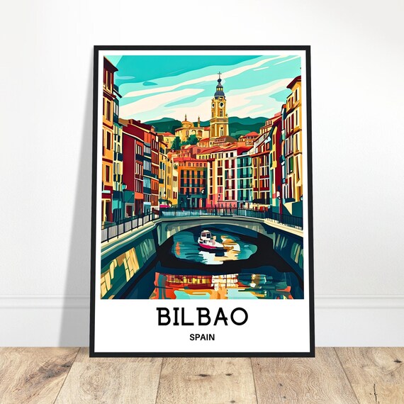 Bilbao Travel Print City Poster Spanish Art Spain Lover Gift Wall Hanging Home Office Desk Decor Illustration