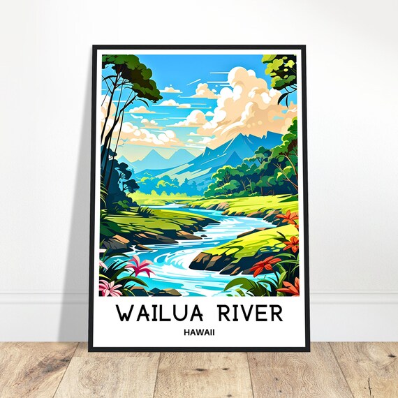 Wailua River Travel Print Poster Hawaiian Art Hawaii Lover Gift Wall Hanging Illustration Home Decor