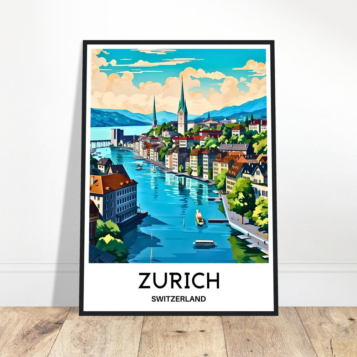 Zurich Switzerland Old Town River Limmat Cityscape Travel Poster