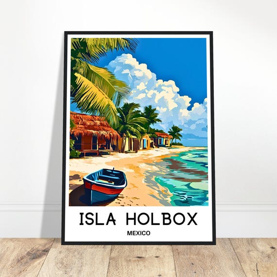 Isla Holbox Travel Print Poster Mexican Art Mexico Lover Gift Wall Hanging Illustration Home Office Decor