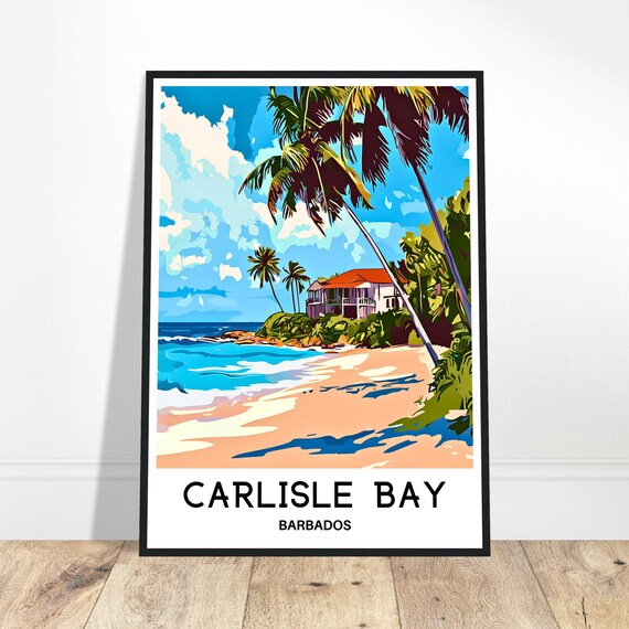 Carlisle Bay Barbados Beach With Palms Caribbean Travel Poster