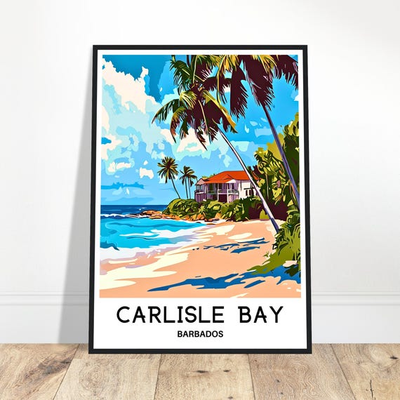 Carlisle Bay Travel Print Poster Caribbean Art Barbados Lover Gift Wall Hanging Home Office Room Desk Decor Illustration