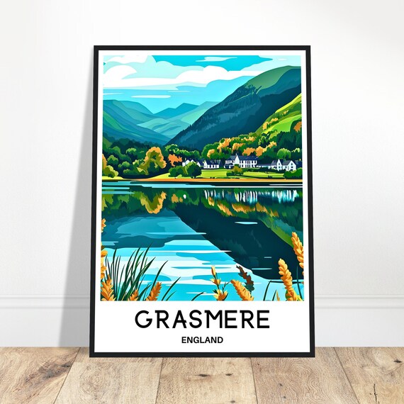 Grasmere Travel Print Poster English Art England Lover Gift Wall Hanging Village Illustration Home Office Decor