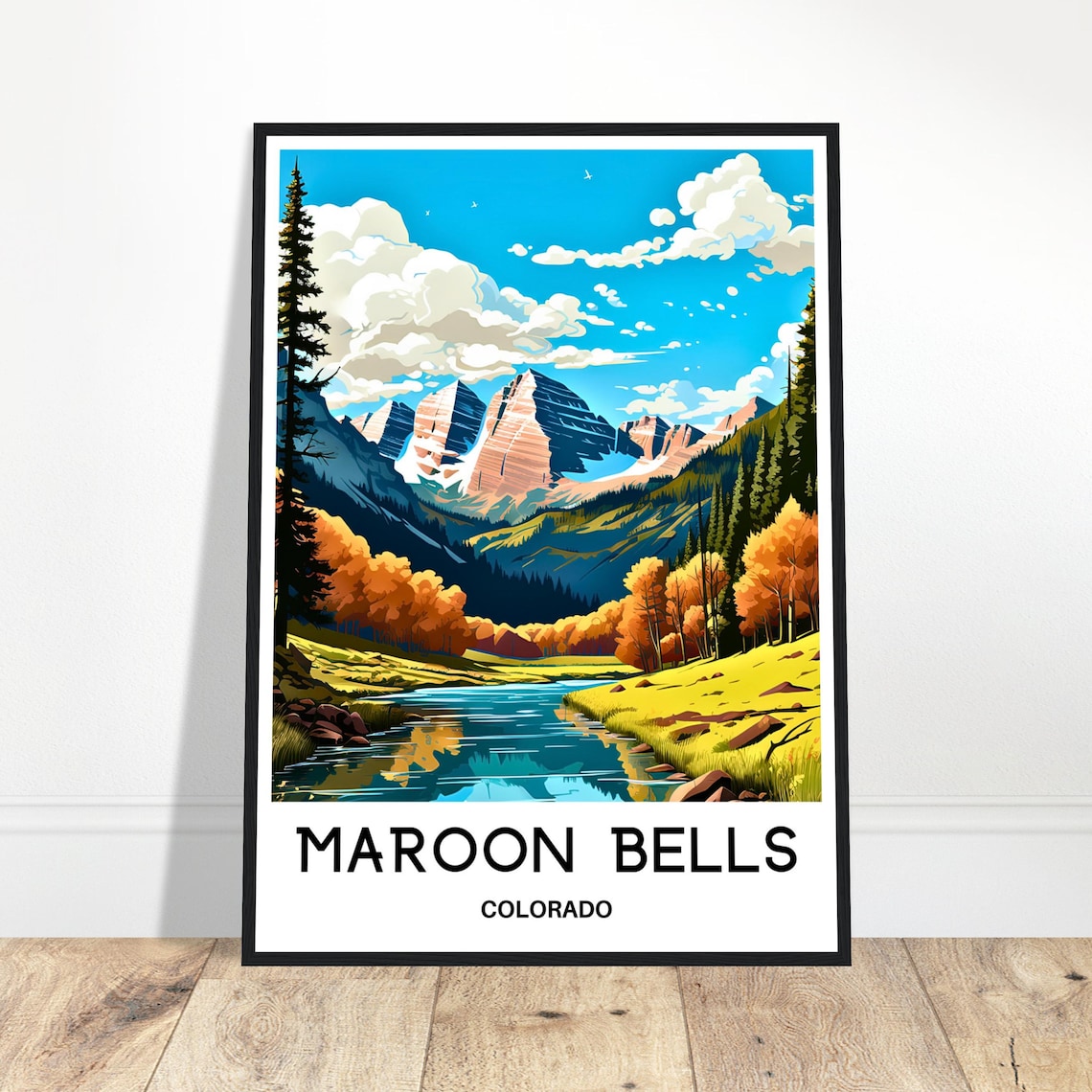 Maroon Bells Colorado Autumn Aspen Alpine Lake Travel Poster Art