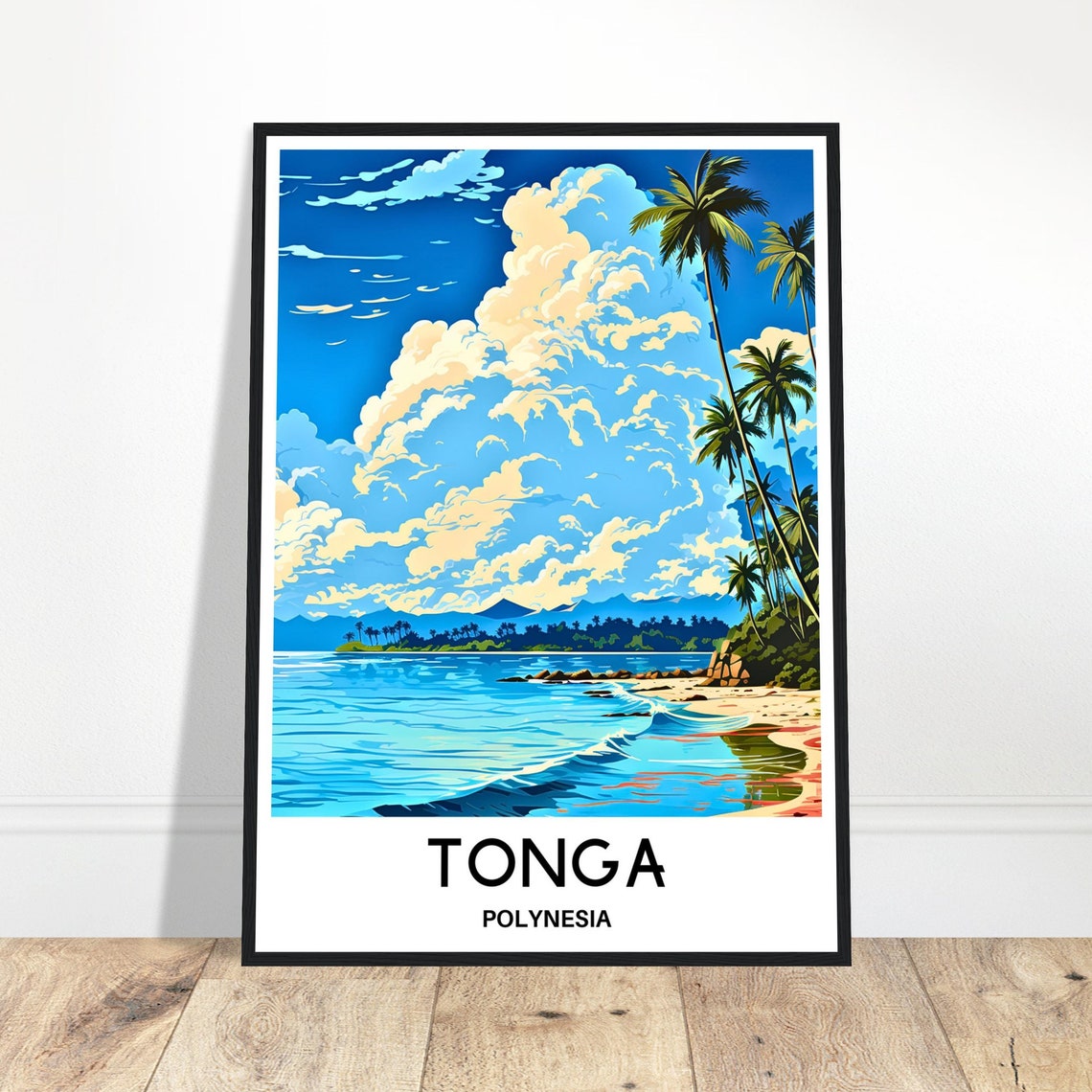 Tonga Polynesia Tropical Beach Palm Trees Ocean Travel Poster