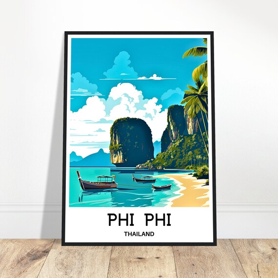 Phi Island Travel Print Poster Thailand Art Lover Gift Wall Hanging Home Office Decor Illustration