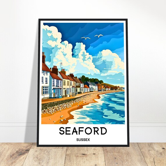 Seaford Travel Print Sussex Poster English Art England Lover Gift Wall Hanging Town Illustration Home Office Room Decor