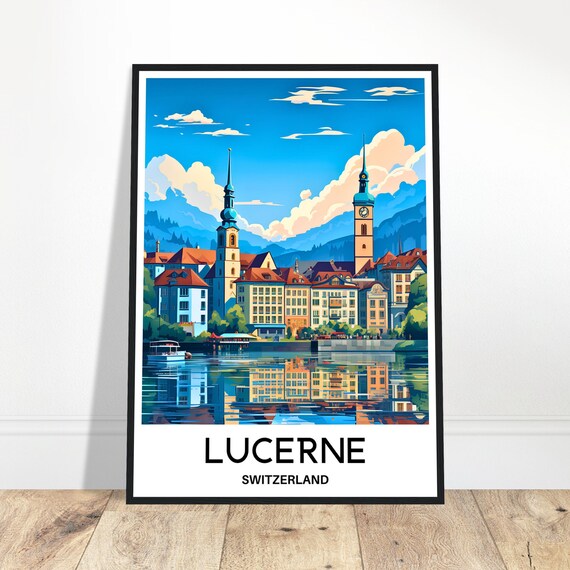 Lucerne Travel Print Poster Swiss Art Switzerland Lover Gift Wall Hanging Home Office Decor Illustration