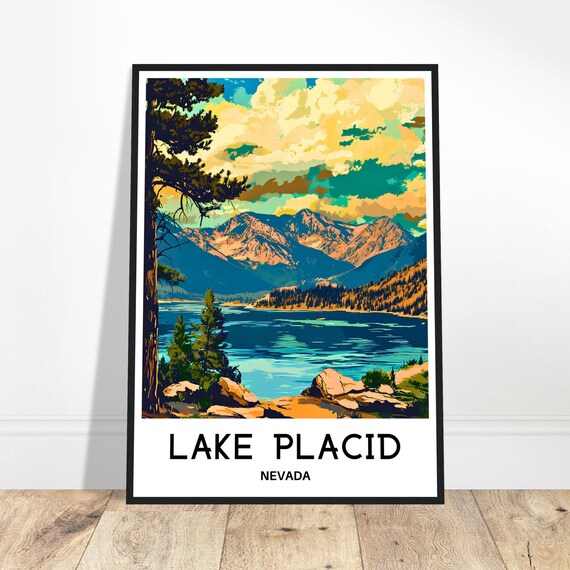 Lake Placid Travel Print Poster Art Nevada Lover Gift Wall Hanging Home Office Decor Illustration