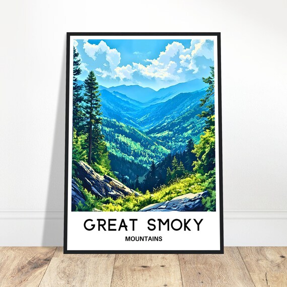 Great Smoky Mountains Travel Print Poster Art Tennessee North Carolina Lover Gift Wall Hanging Illustration Home Decor