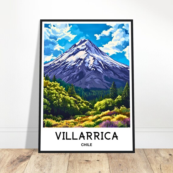 Villarrica Chile Snowcapped Volcano Wildflower Mountain View Poster