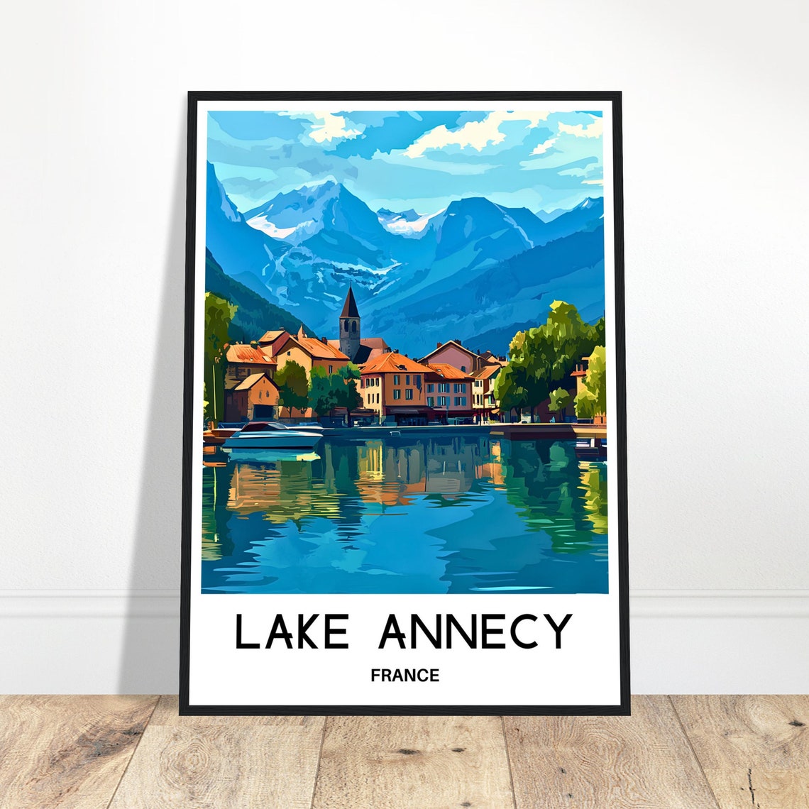 Lake Annecy Travel Print Lake Annecy Poster French Art Print France Lover Gift Wall Hanging Art Home Office Decor Lake Annecy Illustration