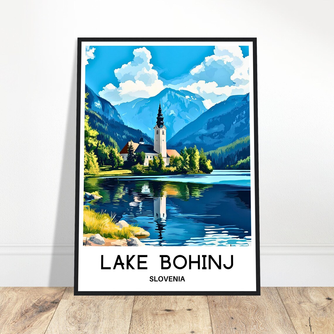 Lake Bohinj Slovenia Church Island Alpine Lake Travel Poster