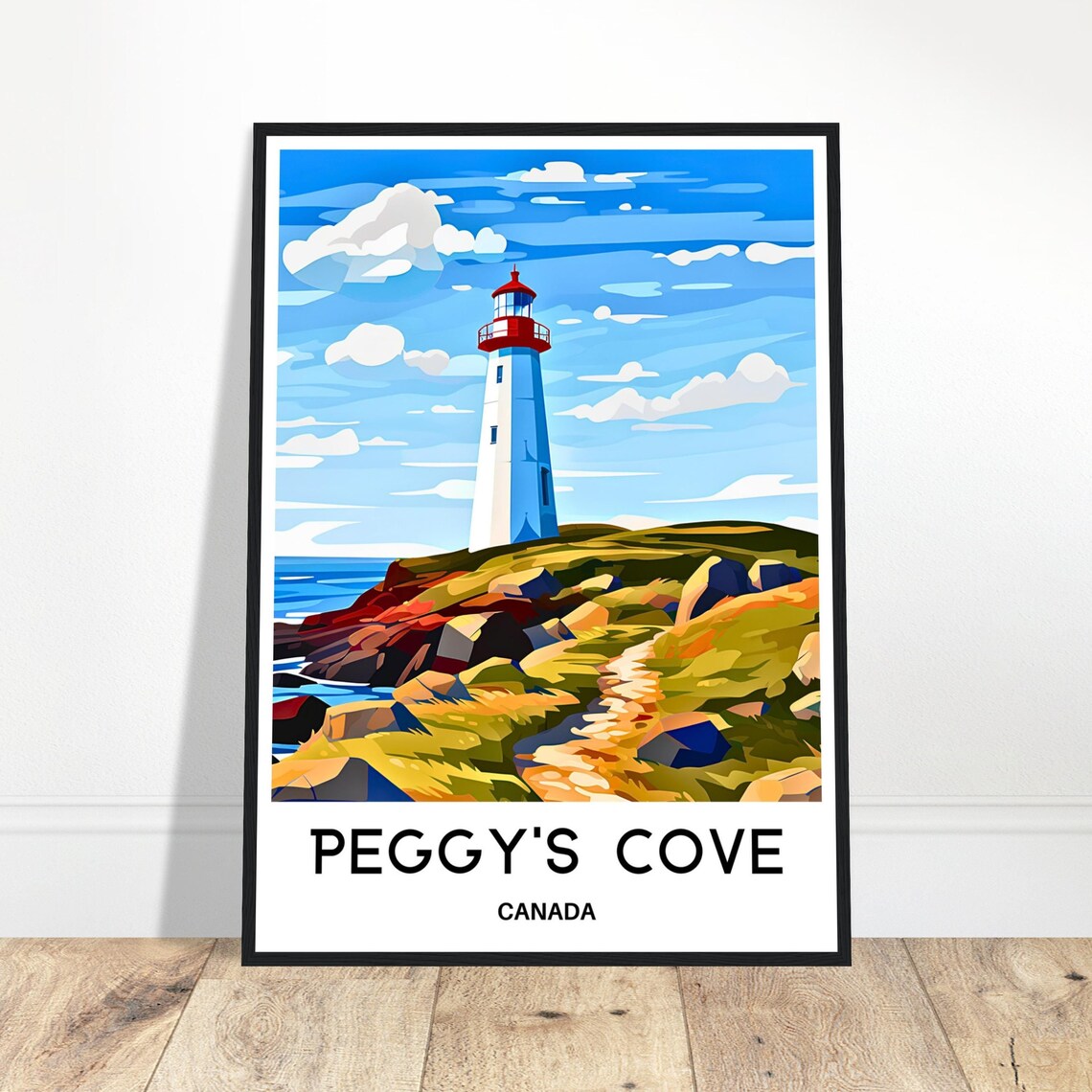 Peggy's Cove Canada Lighthouse Travel Poster On Rocky Atlantic Coast