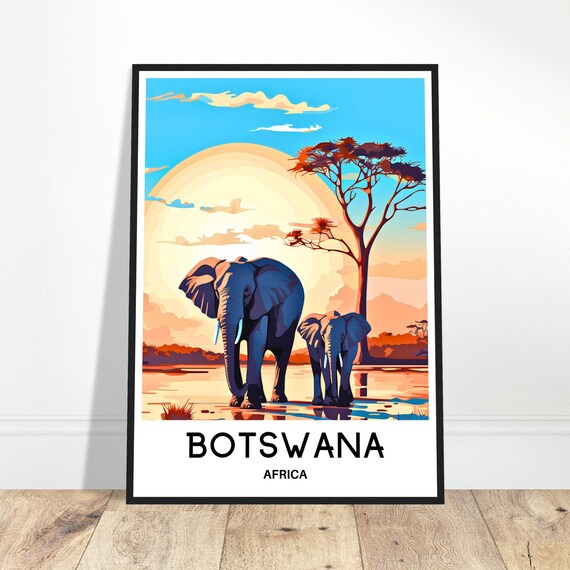 Botswana Travel Print Botswana Poster African Art Print Africa Lover Gift Wall Hanging Art Home Office Decor Botswana Illustration