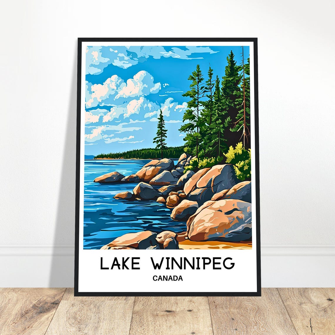 Lake Winnipeg Canada Rocky Shore Pine Forest Lakeside Travel Poster