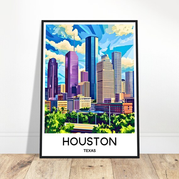 Houston Texas Downtown Skyline Colorful Modern City Travel Poster