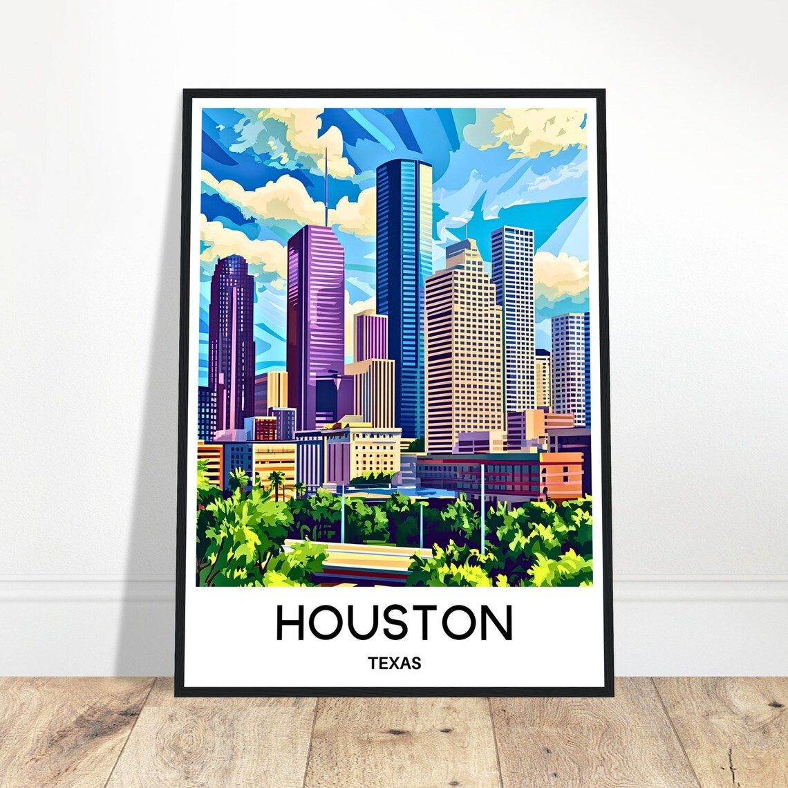 Houston Travel Print Poster Art Texas Lover Gift Wall Hanging City Illustration